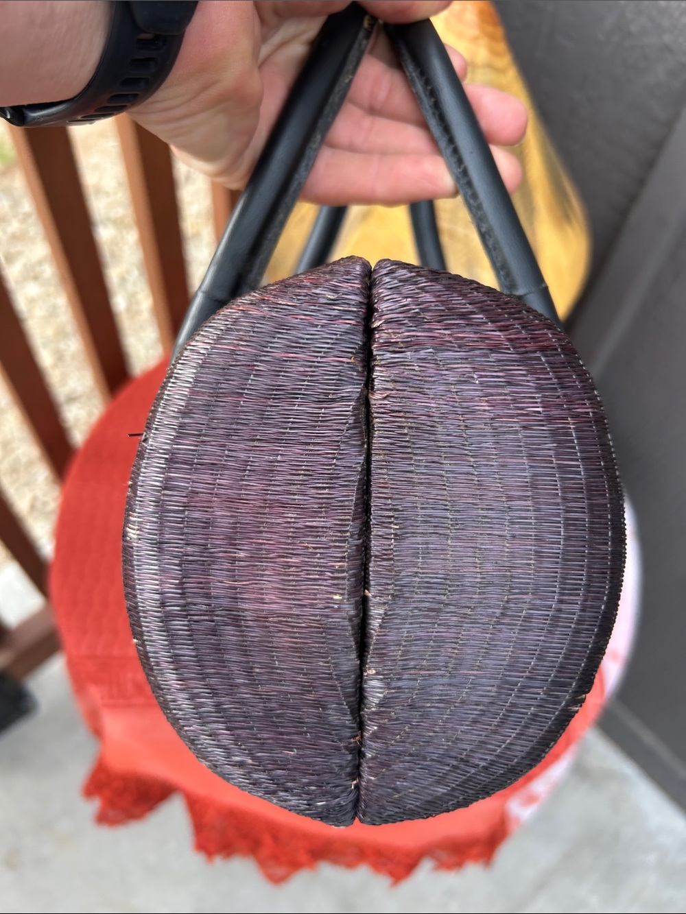 Woven Gradient Barrel Handbag in Purple and Cream - Picture 5 of 12